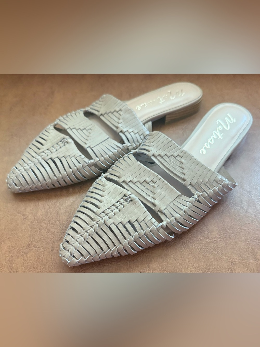 Anthropologie Matisse Leather Woven Pointed Toe Mule Slides Cream Size 8M - Picture 2 of 9